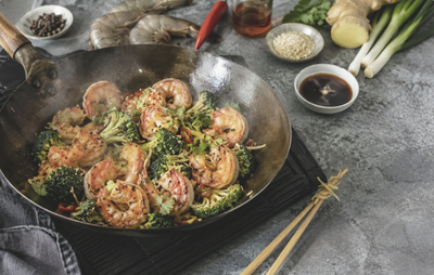 Wok crevettes,brocolis &gingembre